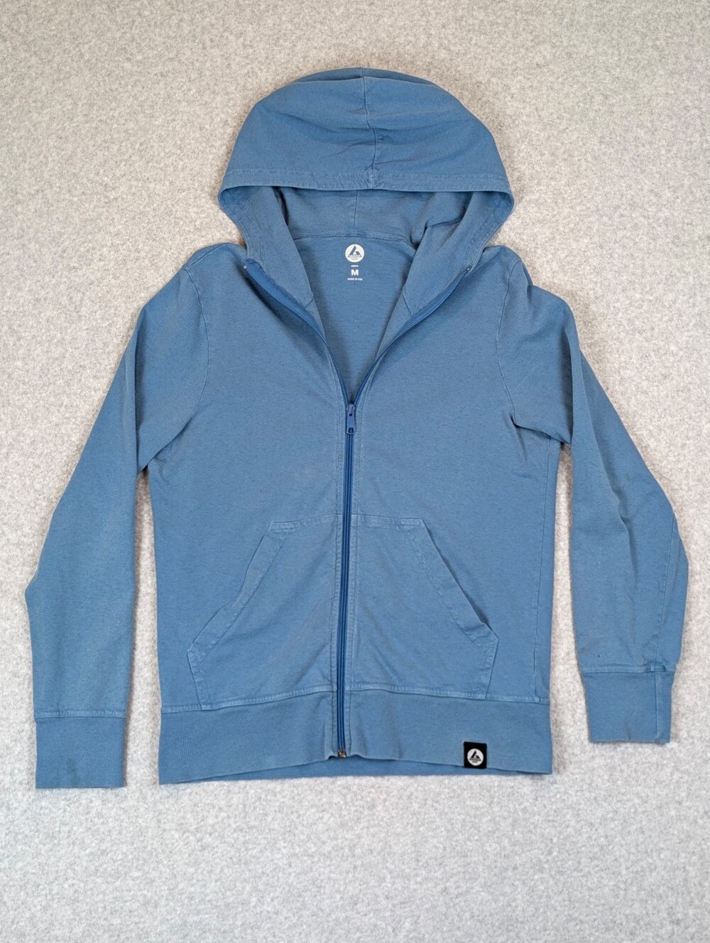 American Giant Mens M Medium Blue Lightweight Full Zip Hoodie Made in USA *FLAWS